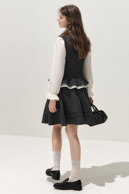 Retro Lace Hem Vest and Skirt Set-Up