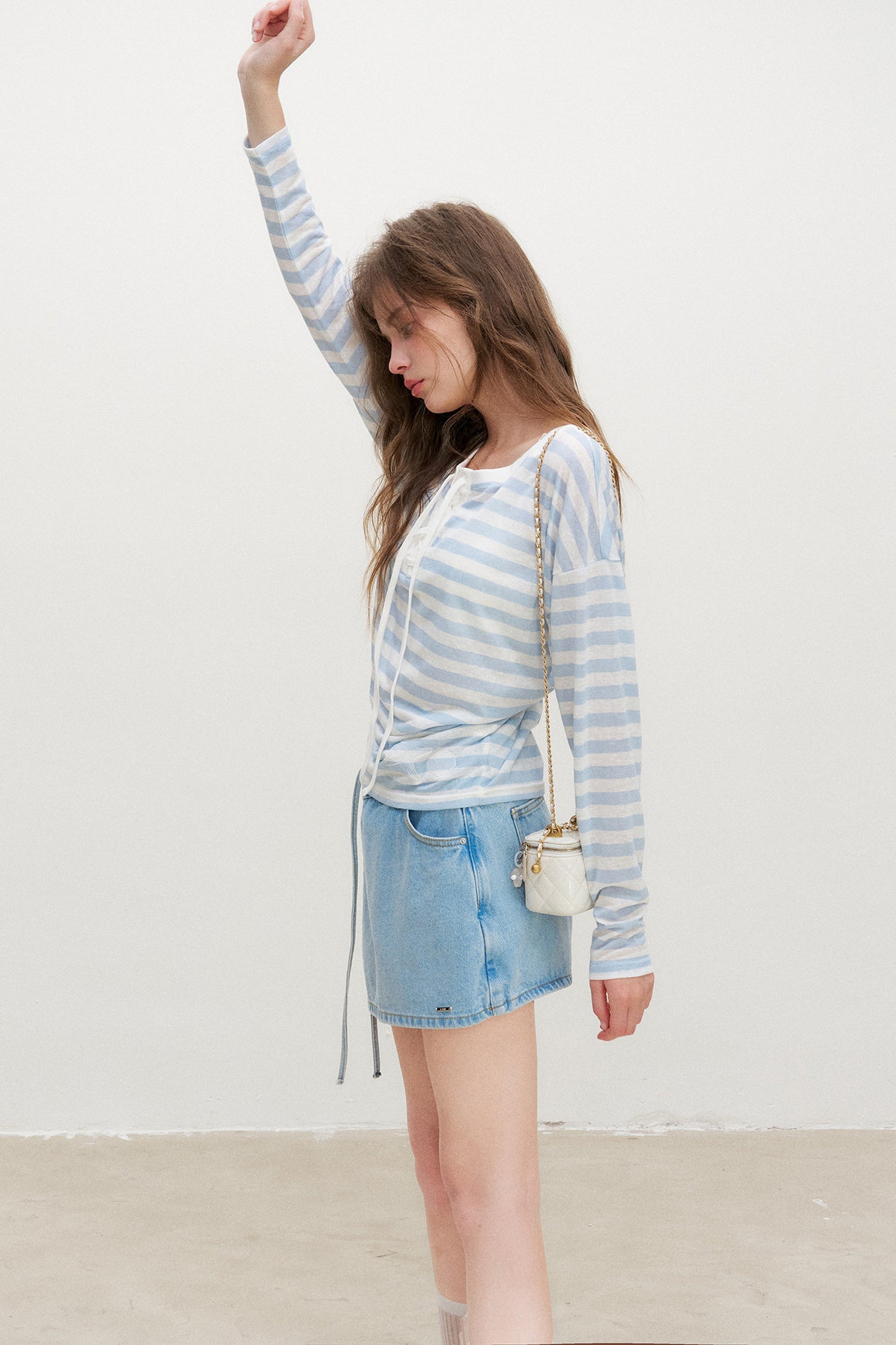 Striped Tie-Waist Top and Denim Skirt Set-Up