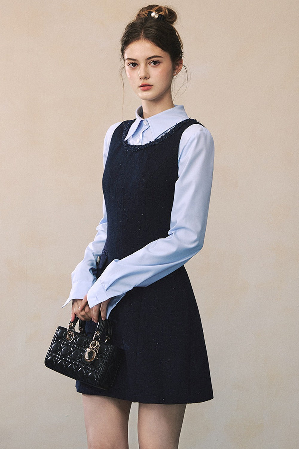 Blue Long-Sleeve Shirt Navy Dress Set-Up