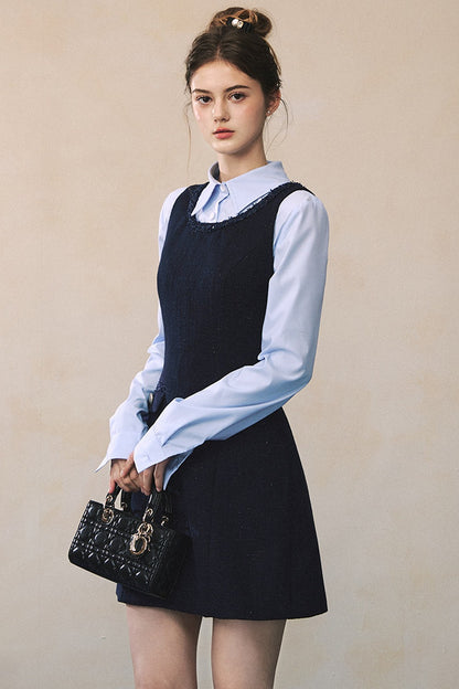 Blue Long-Sleeve Shirt Navy Dress Set-Up