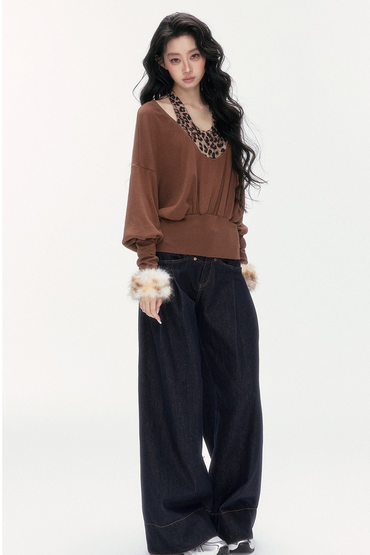 Detachable Halter Batwing U-Neck Knit Top Set-Up