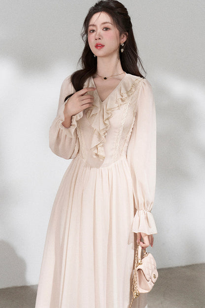 Ruffled V-Neck Long Dress