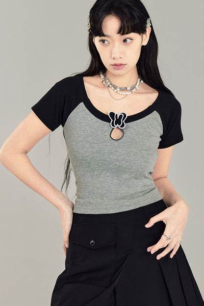 Butterfly Hollow-Out Color-Block Top