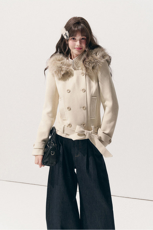 Double-Breasted Hooded Wool Jacket