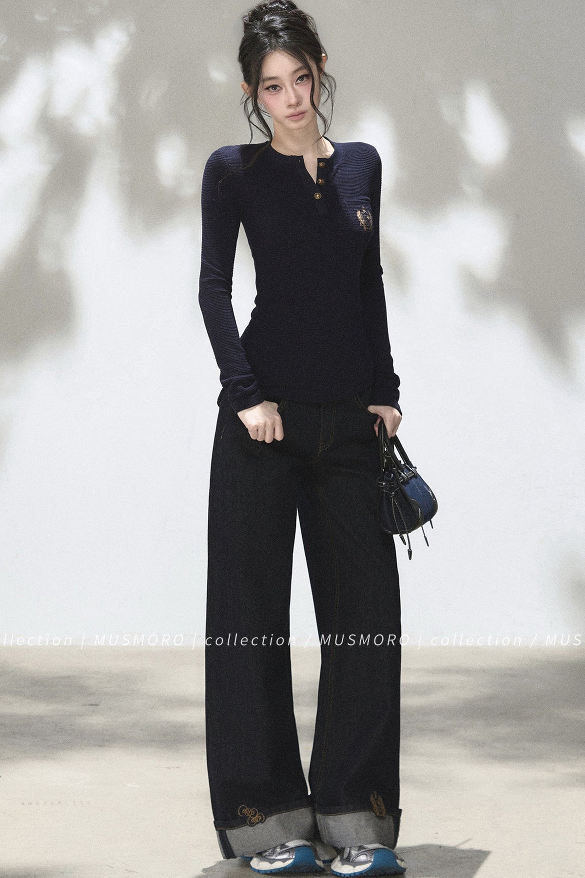 Embroidered Cat Raw Denim Jeans