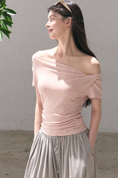 Lyocell Wool Twist-Neck Top