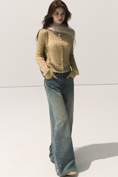 Rhinestone Wide-Leg Jeans