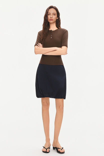 Padded Shoulder Henley Knit Top