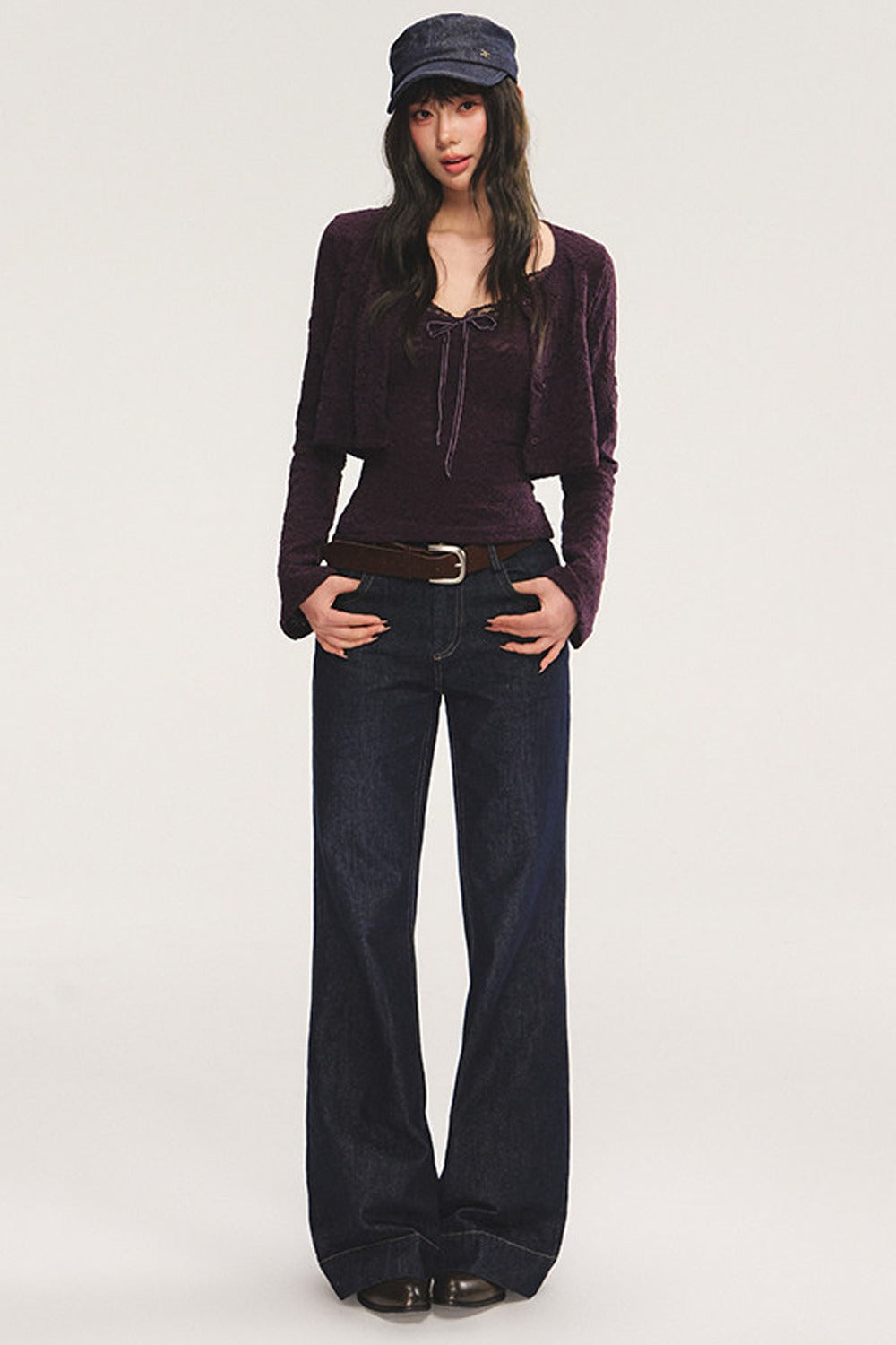 Knit Cardigan With Lace Camisole
