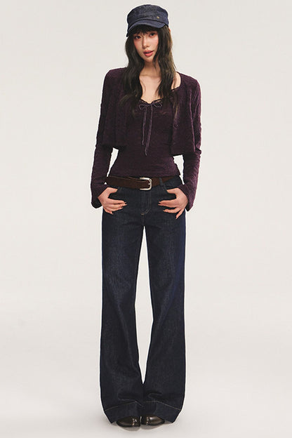 Knit Cardigan With Lace Camisole