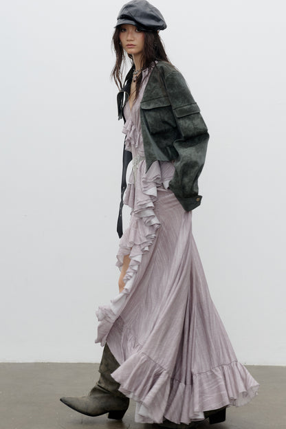 Color-Washed PU Biker Jacket
