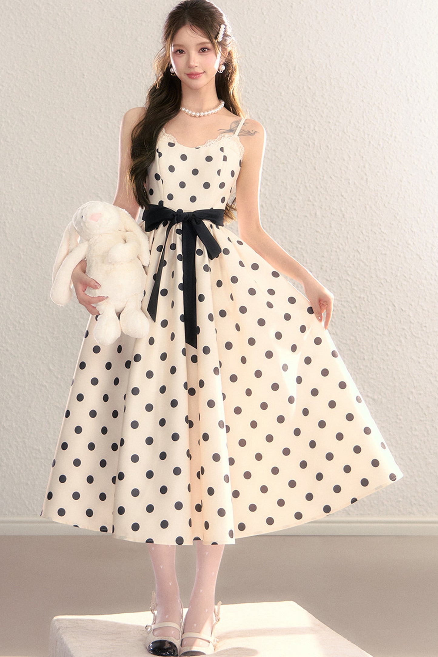 Satin Polka Dot Bow Tie Dress