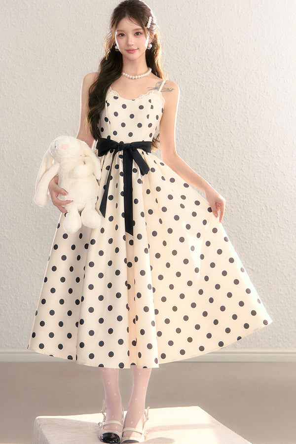 Satin Polka Dot Bow Tie Dress