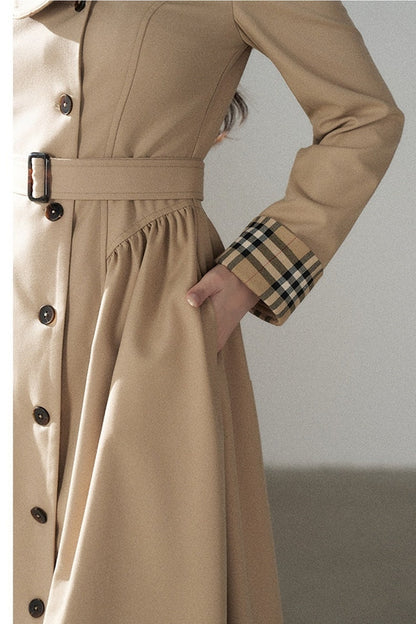Long Sleeve Single-Breasted Trench Coat, Top and Skirt