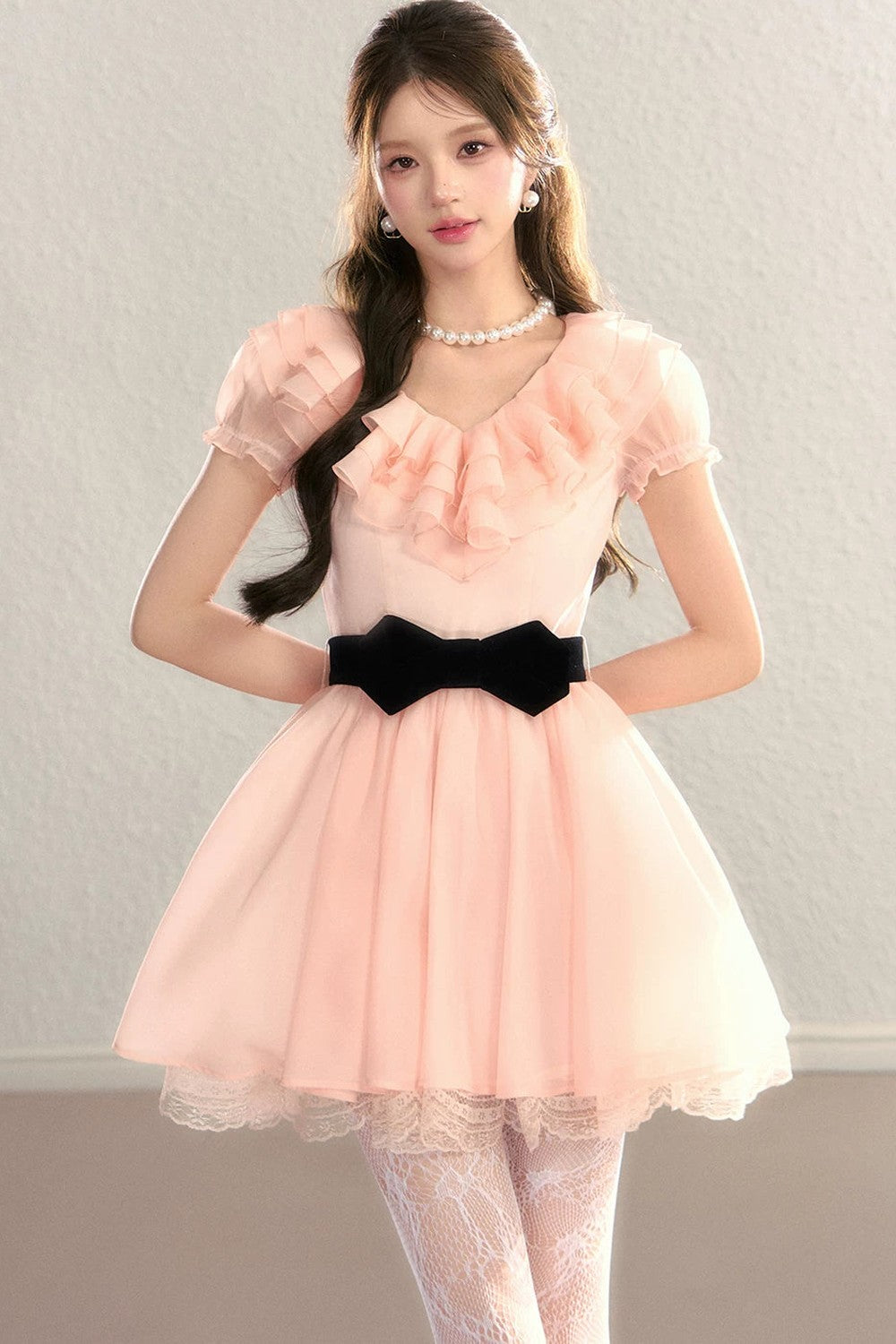 Abito francese color block con scollo a V