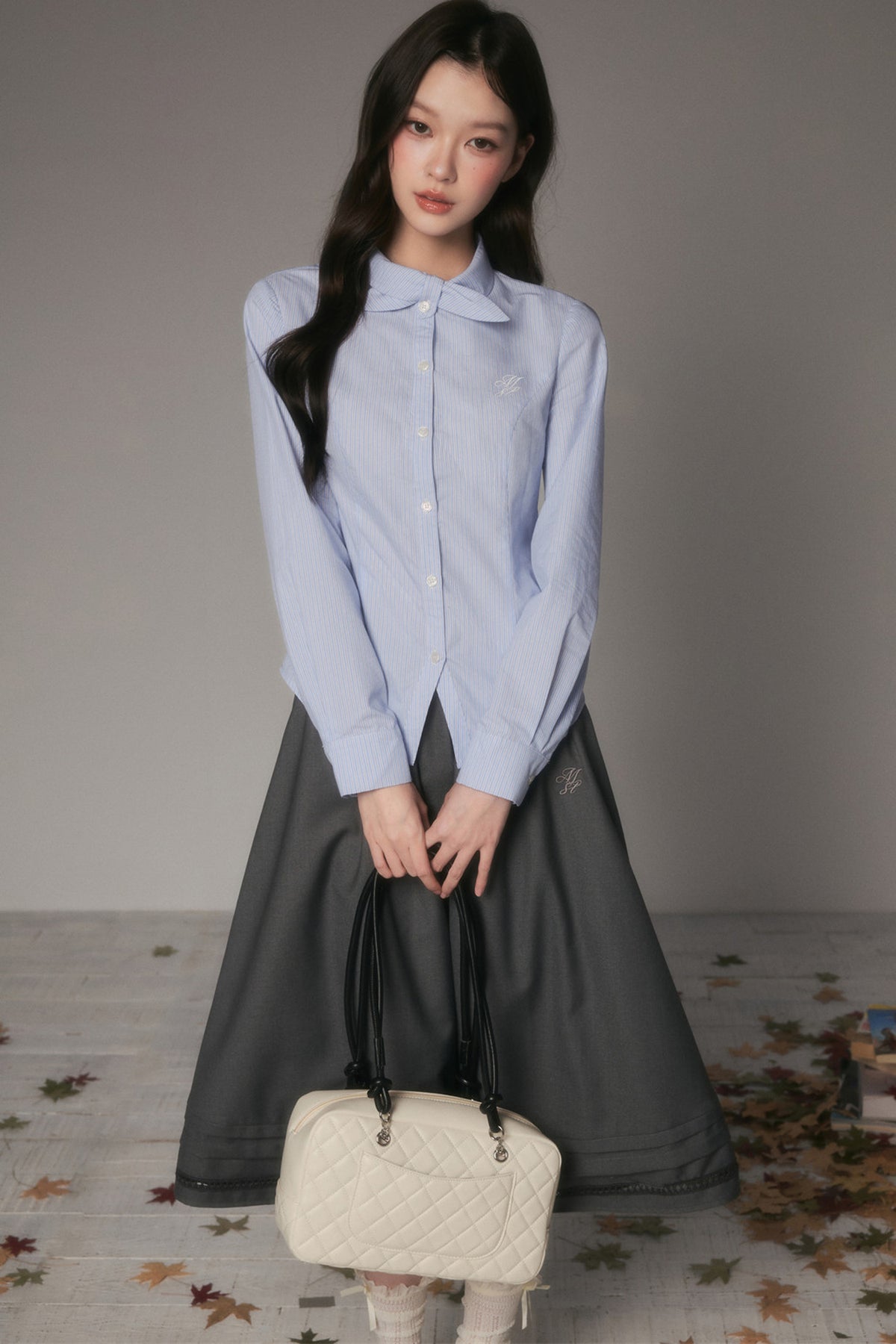 Spring and Autumn Bow Tie Shirt
