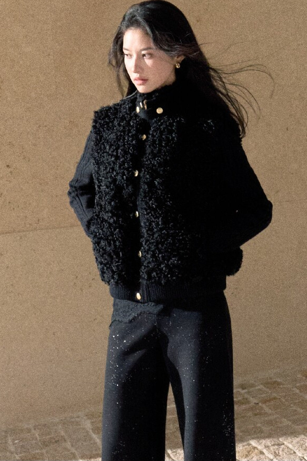 Vintage Eco-Friendly Fur Cable Knit Jacket