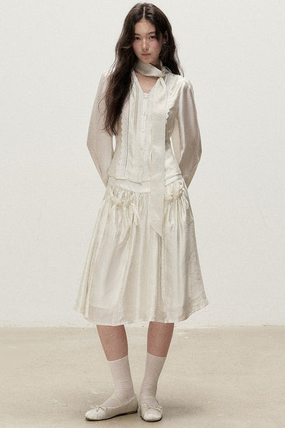 Lyocell V-Neck Shirt and Skirt Set-Up