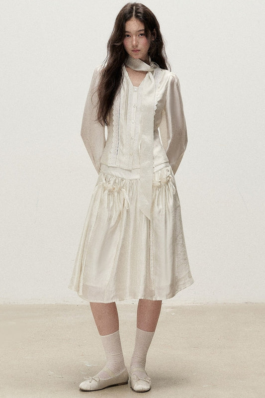Lyocell V-Neck Shirt and Skirt Set-Up