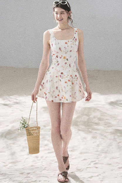 French Puff Lace Floral Dress