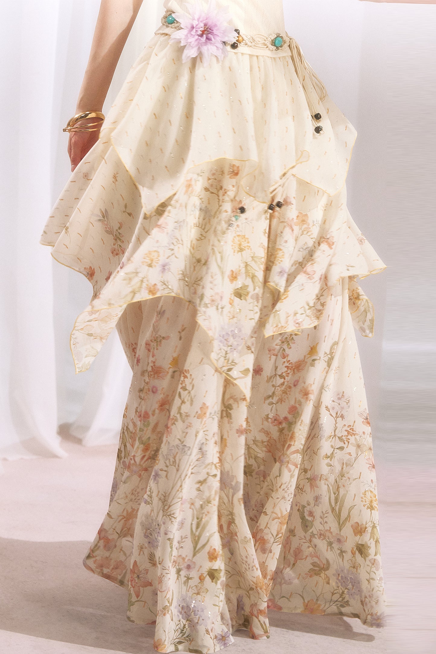Floral Print Irregular Tiered Chiffon Skirt