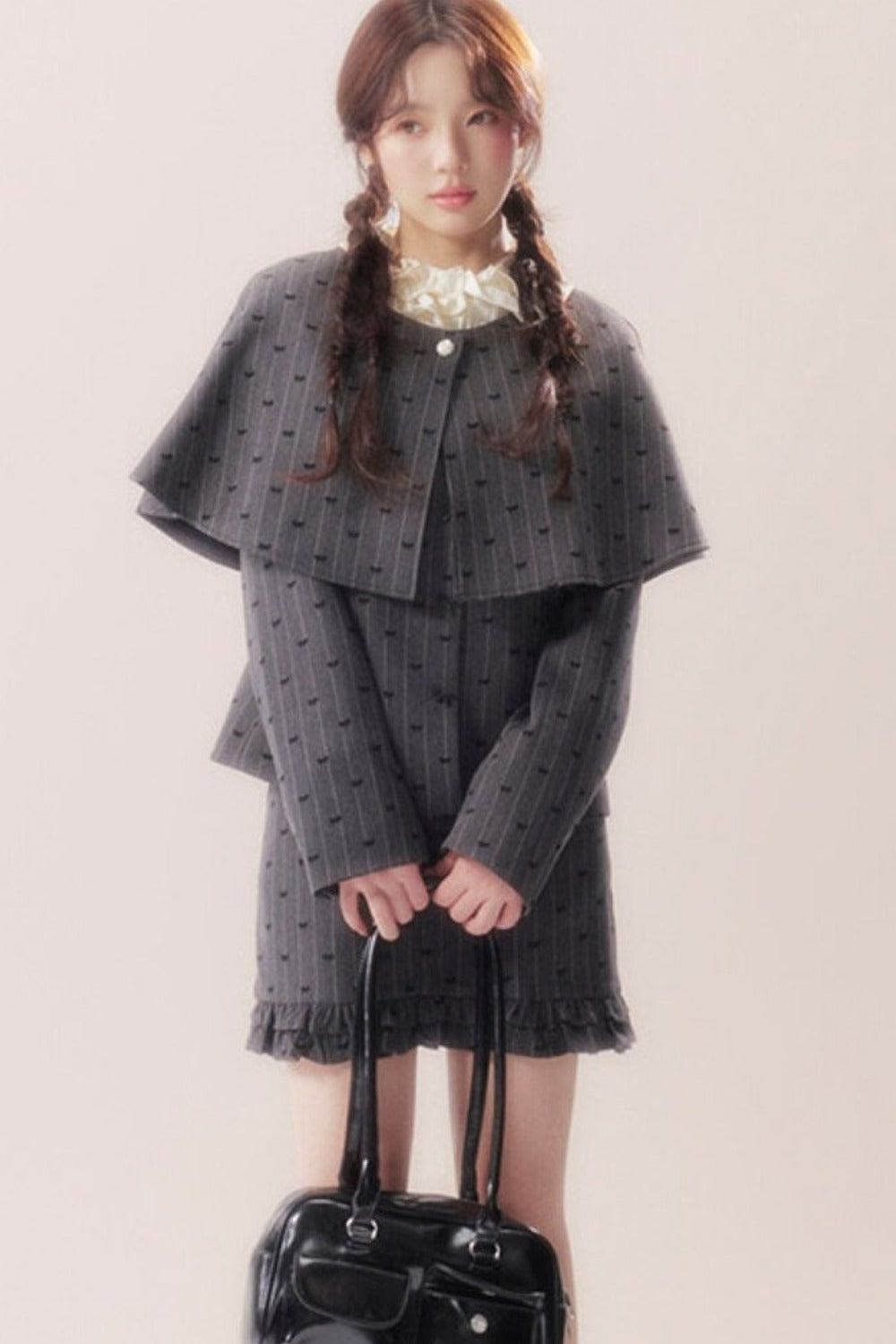Shawl Cape Coat With Skirt and Top Set-Up
