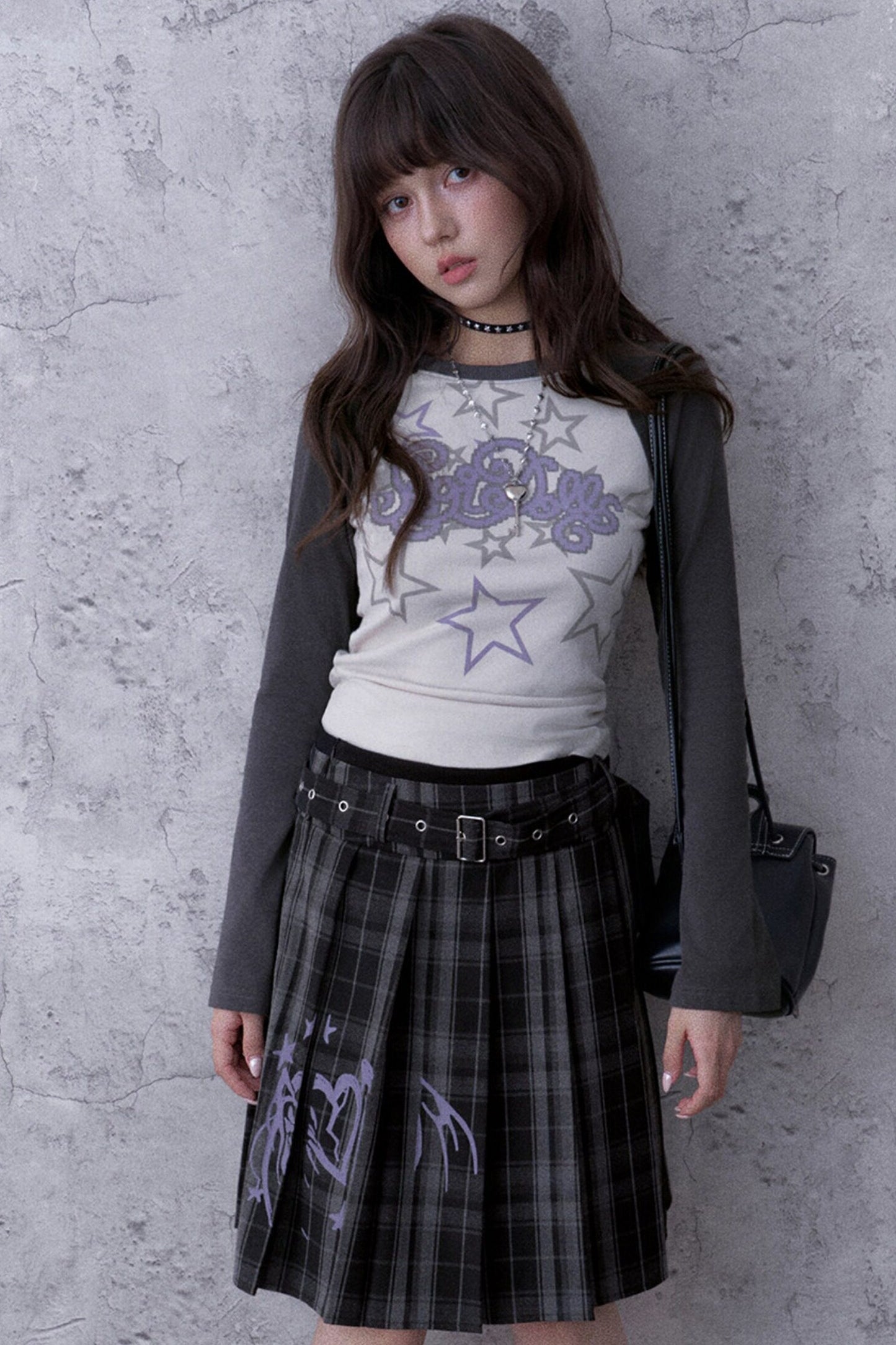 Gray Plaid Pleated Skirt