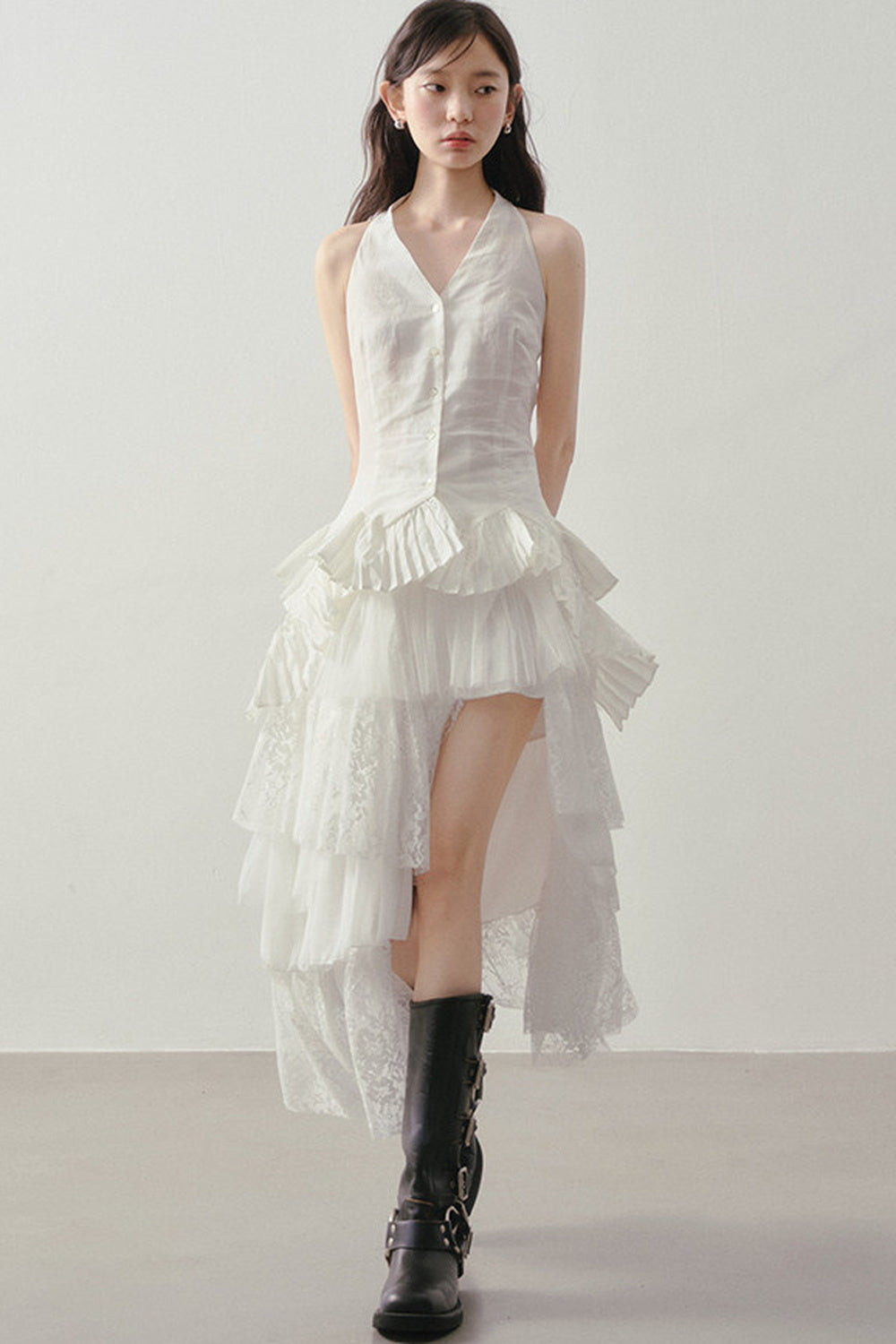 Asymmetrical Layered Lace Mesh Skirt