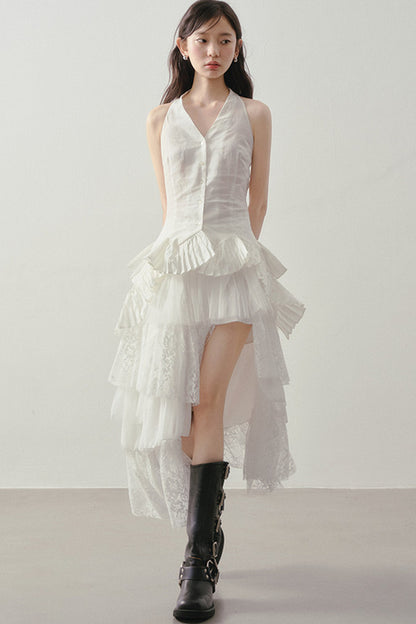 Asymmetrical Layered Lace Mesh Skirt