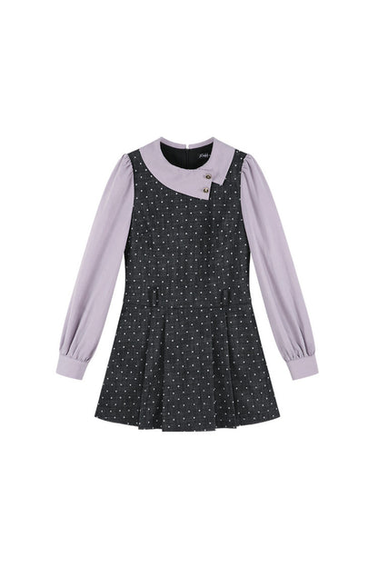 Black Purple Polka Dot Long Sleeve Dress