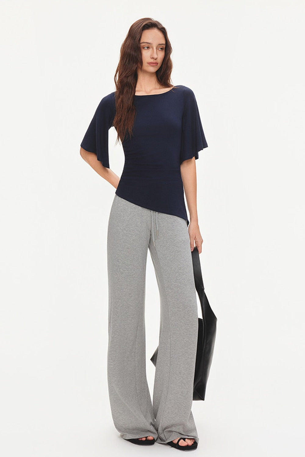 Ruched Modal Cotton Top and Wide-Leg Pants Set-Up