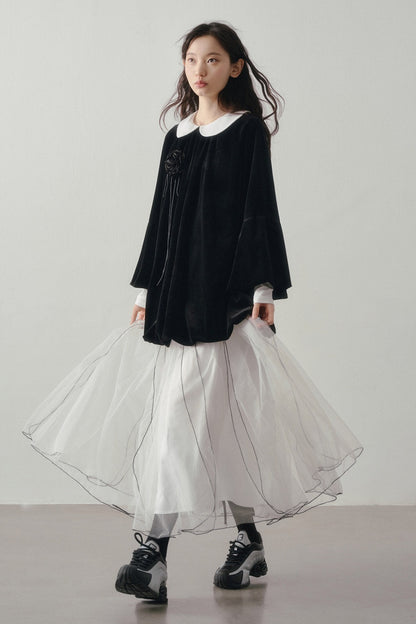 Multi-Layered Visible Stitching Mesh Skirt
