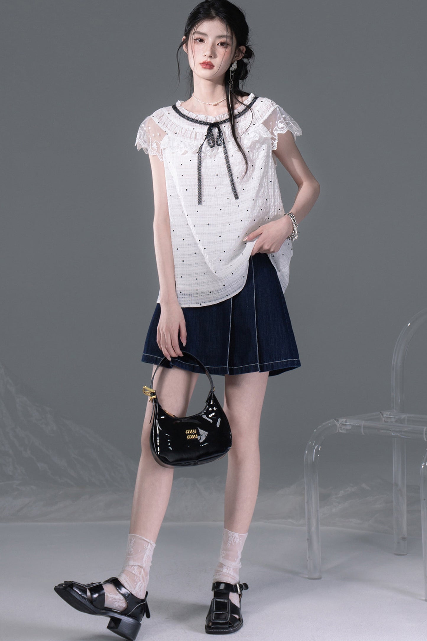 Pearl Polka Dot Chiffon Dress Set-Up