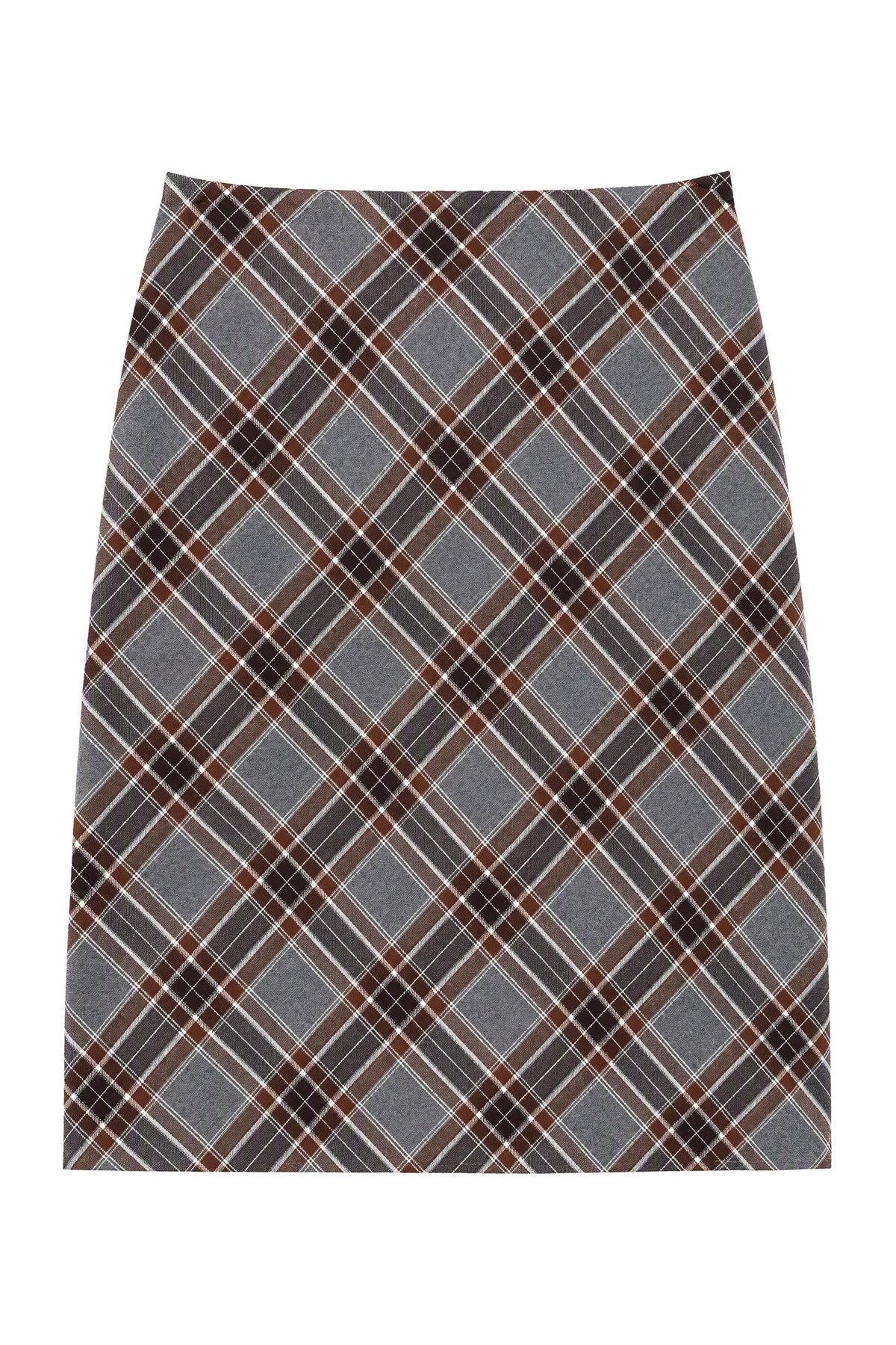 Faux Mink Turtleneck Sweater With Plaid Midi Skirt and Pants Set-Up
