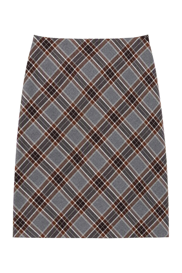 Faux Mink Turtleneck Sweater With Plaid Midi Skirt and Pants Set-Up