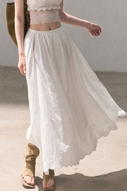 Ensemble haut et jupe en dentelle de coton à motif floral