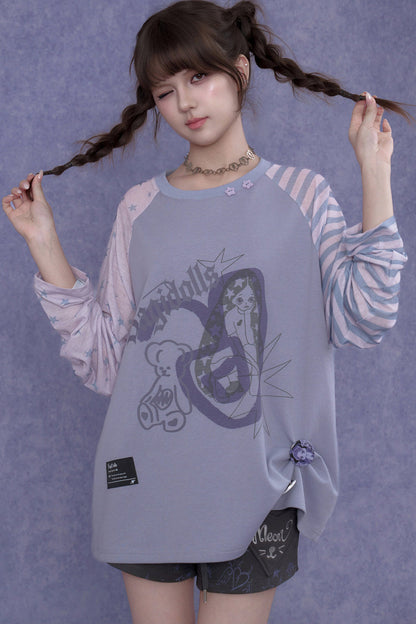 Purple Graffiti Print Raglan Blouse Set-Up