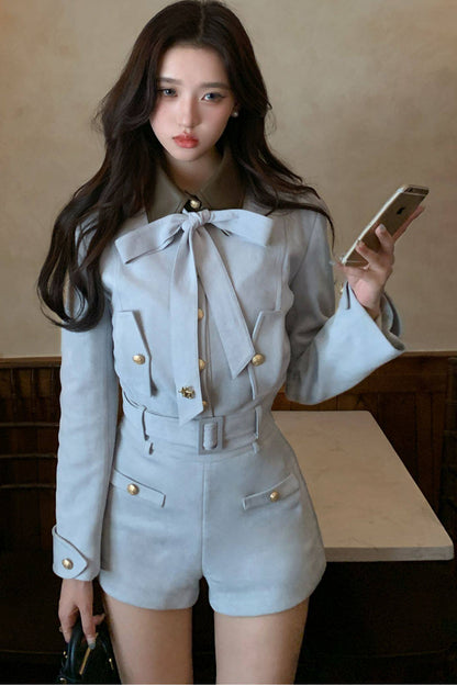 Bow Collar Suede Leather Top