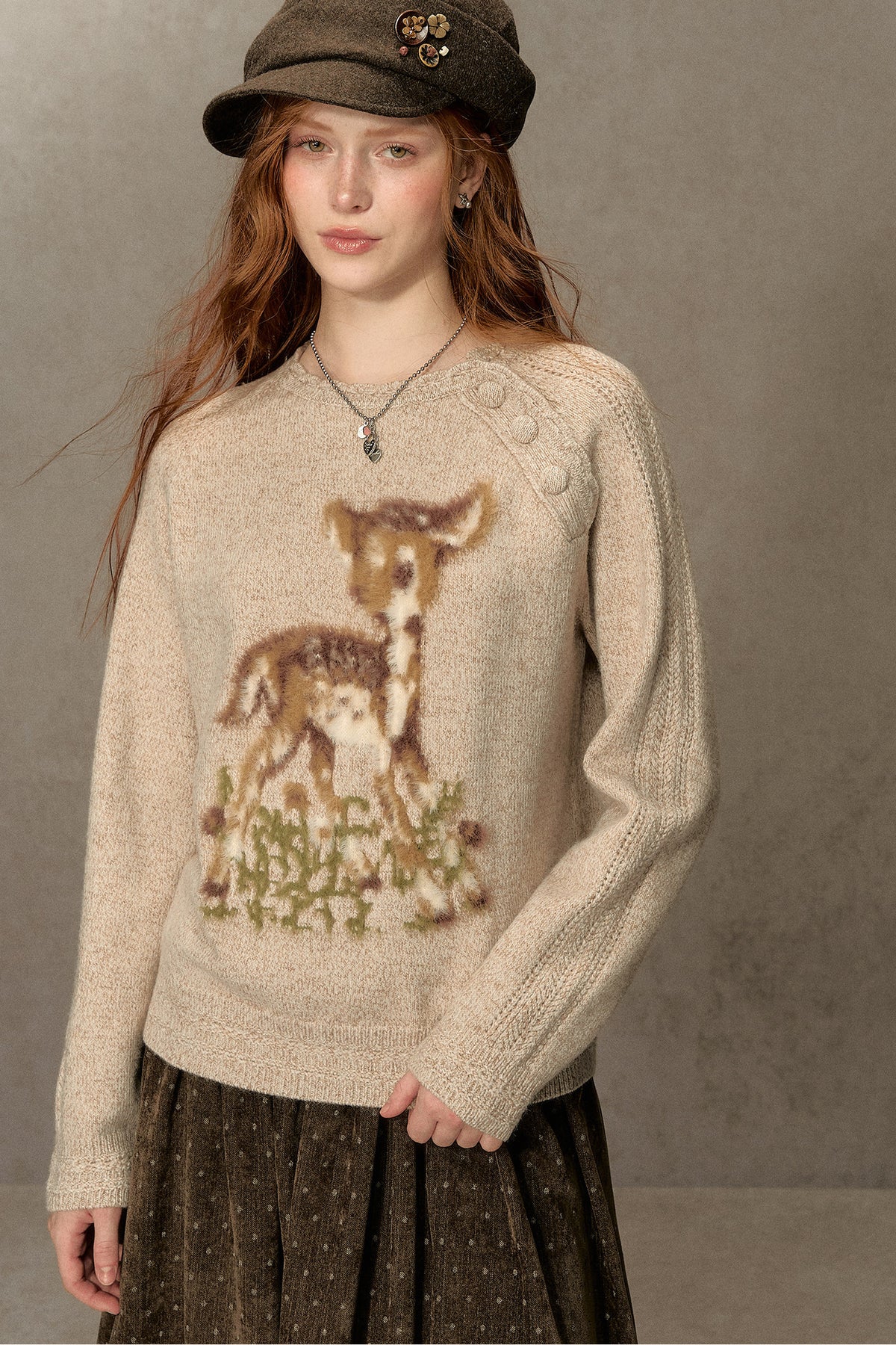 Deer Jacquard Pullover Sweater