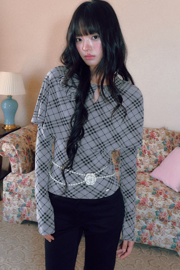 Floral Plaid Cape Top and Pants Set-Up