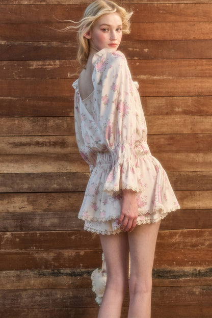 Floral Two-Piece Blouse and Shorts Set-Up