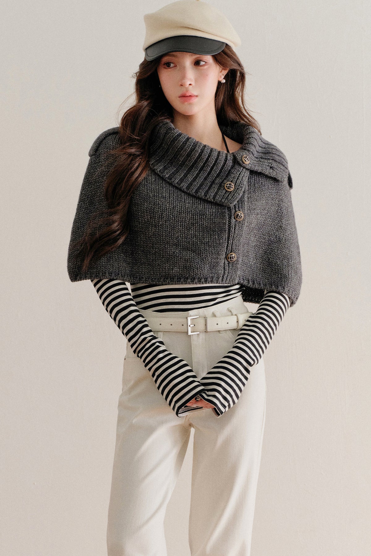 Short Button-Up Wool Cape