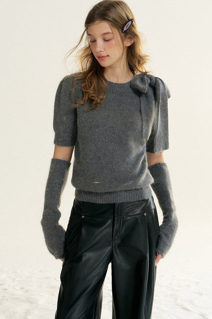 Bowknot Puff Sleeve Knitted Sweater