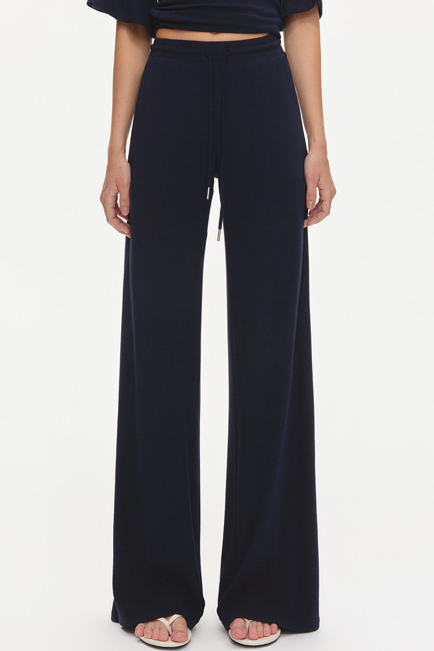 Ruched Modal Cotton Top and Wide-Leg Pants Set-Up