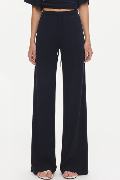 Ruched Modal Cotton Top and Wide-Leg Pants Set-Up