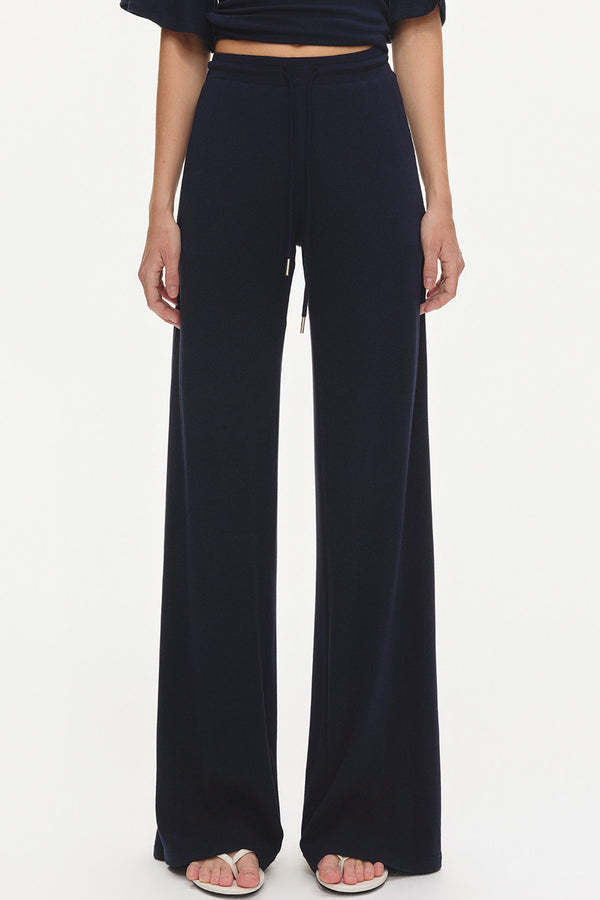 Ruched Modal Cotton Top and Wide-Leg Pants Set-Up