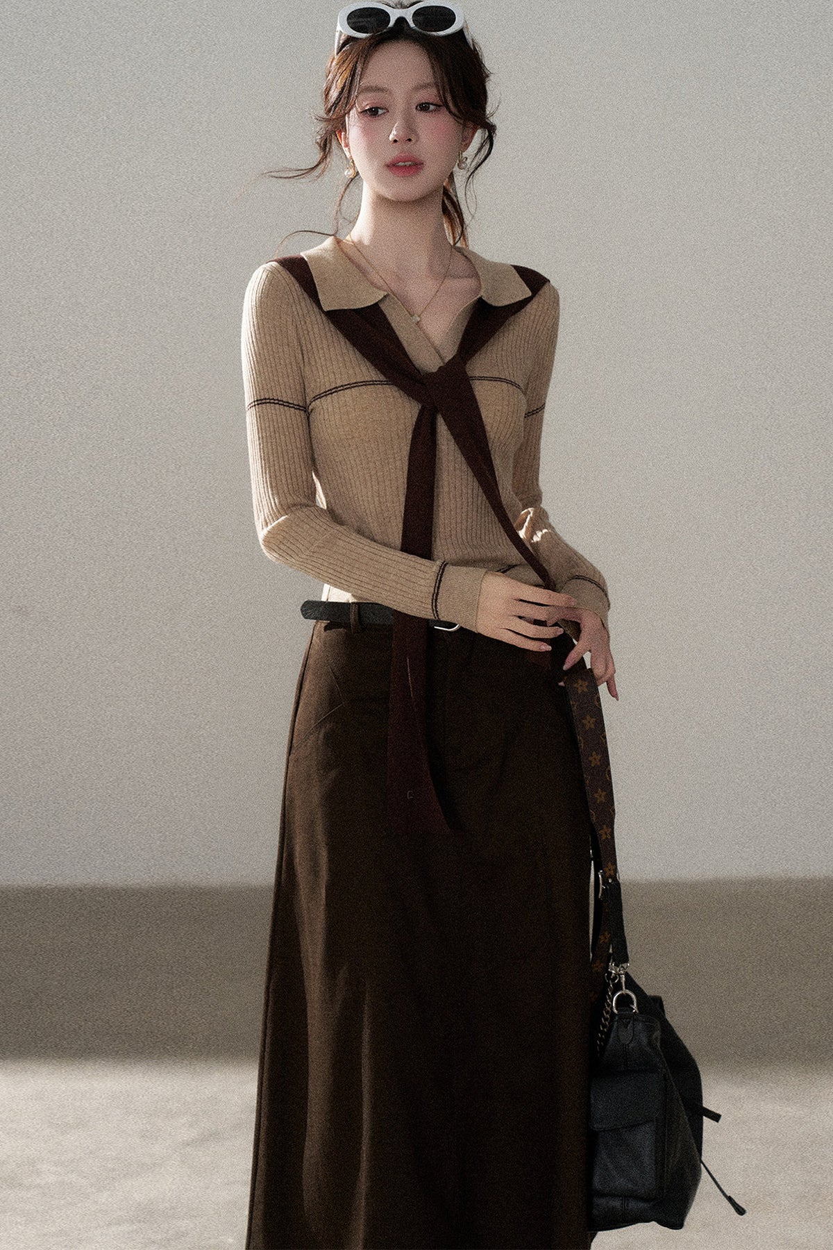 Pullover Shawl Knit Top and Skirt Set-Up