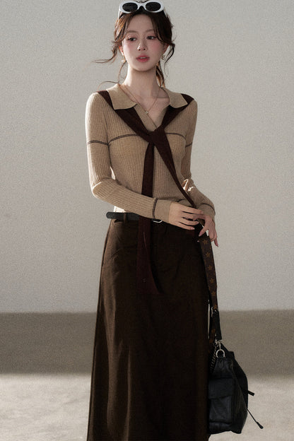 Pullover Shawl Knit Top and Skirt Set-Up