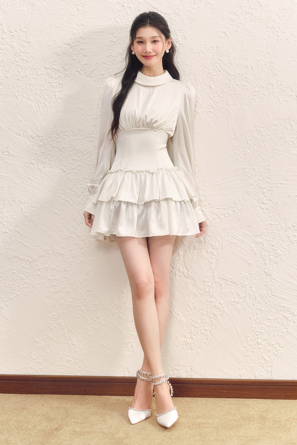 Satin Ruched Ruffle Dress