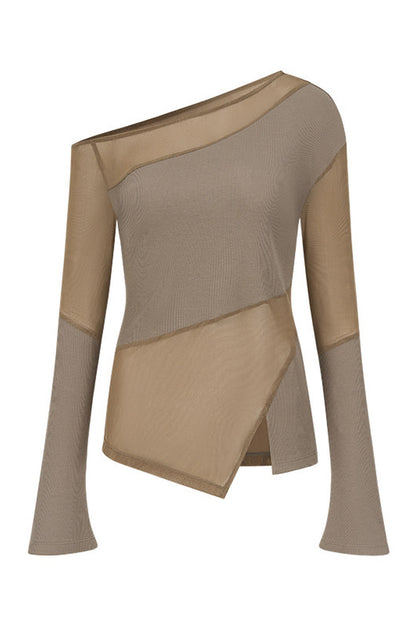 Asymmetrical Sheer Long Sleeve Top